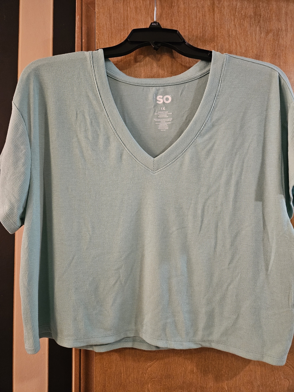 SO Light Teal V-Neck Short Sleeve Ribbed Crop Top